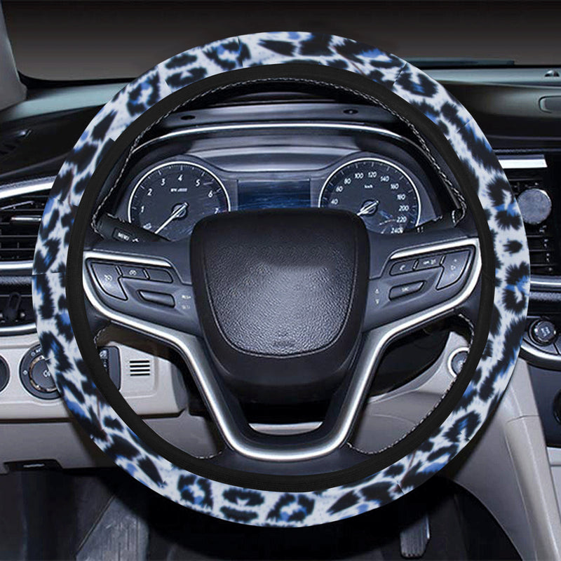 Leopard Blue Skin Print Steering Wheel Cover with Elastic Edge