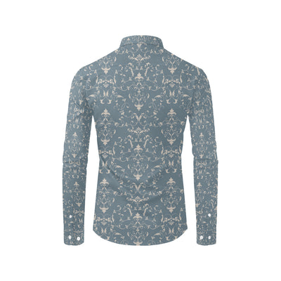 Damask Elegant Teal Print Pattern Men's Long Sleeve Shirt