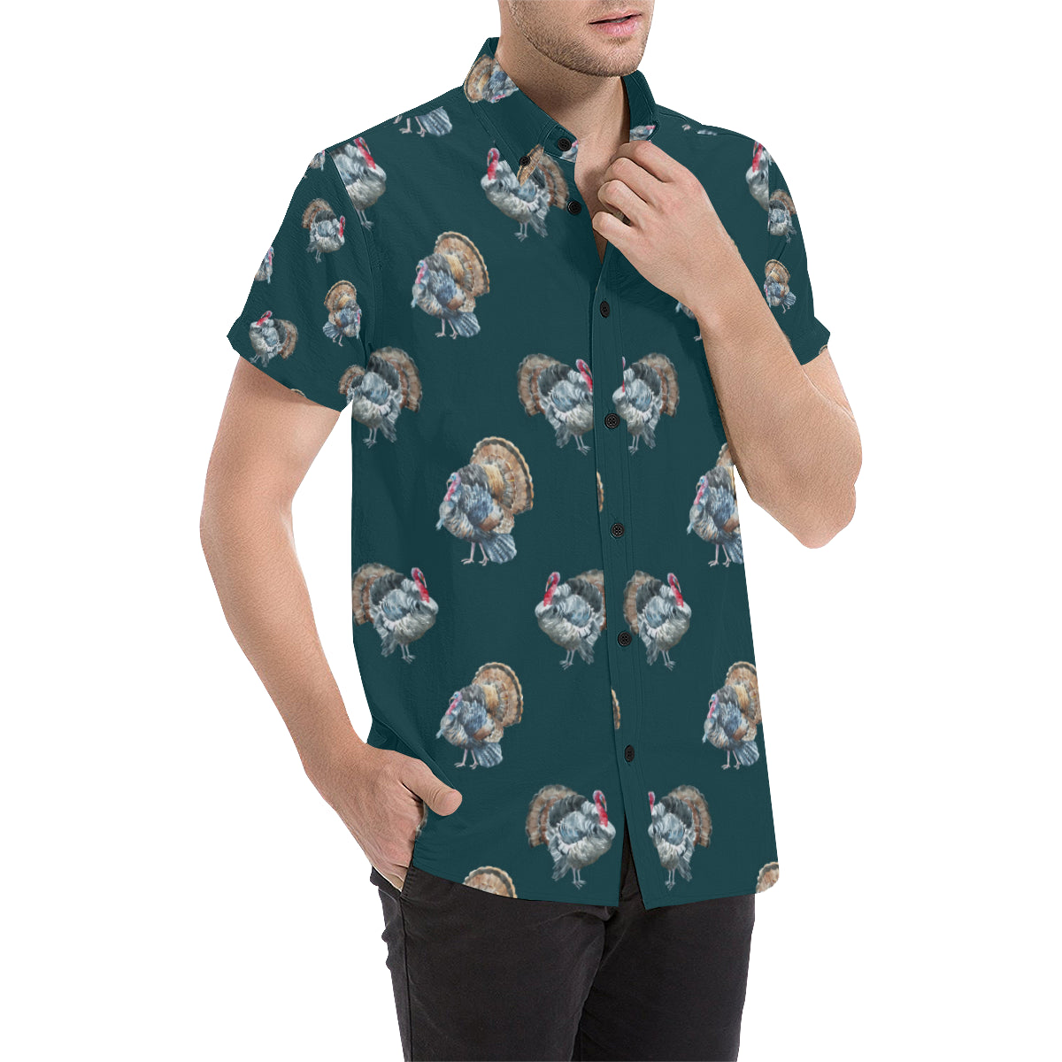 Turkey Pattern Print Design 03 Men's Short Sleeve Button Up Shirt