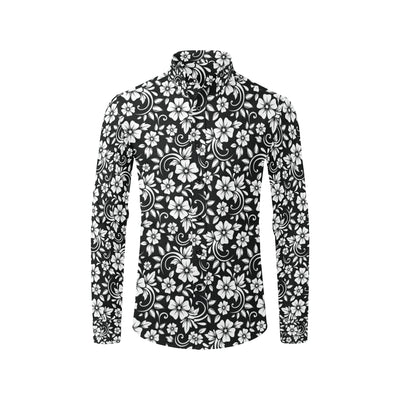 Floral Black White Themed Print Men's Long Sleeve Shirt