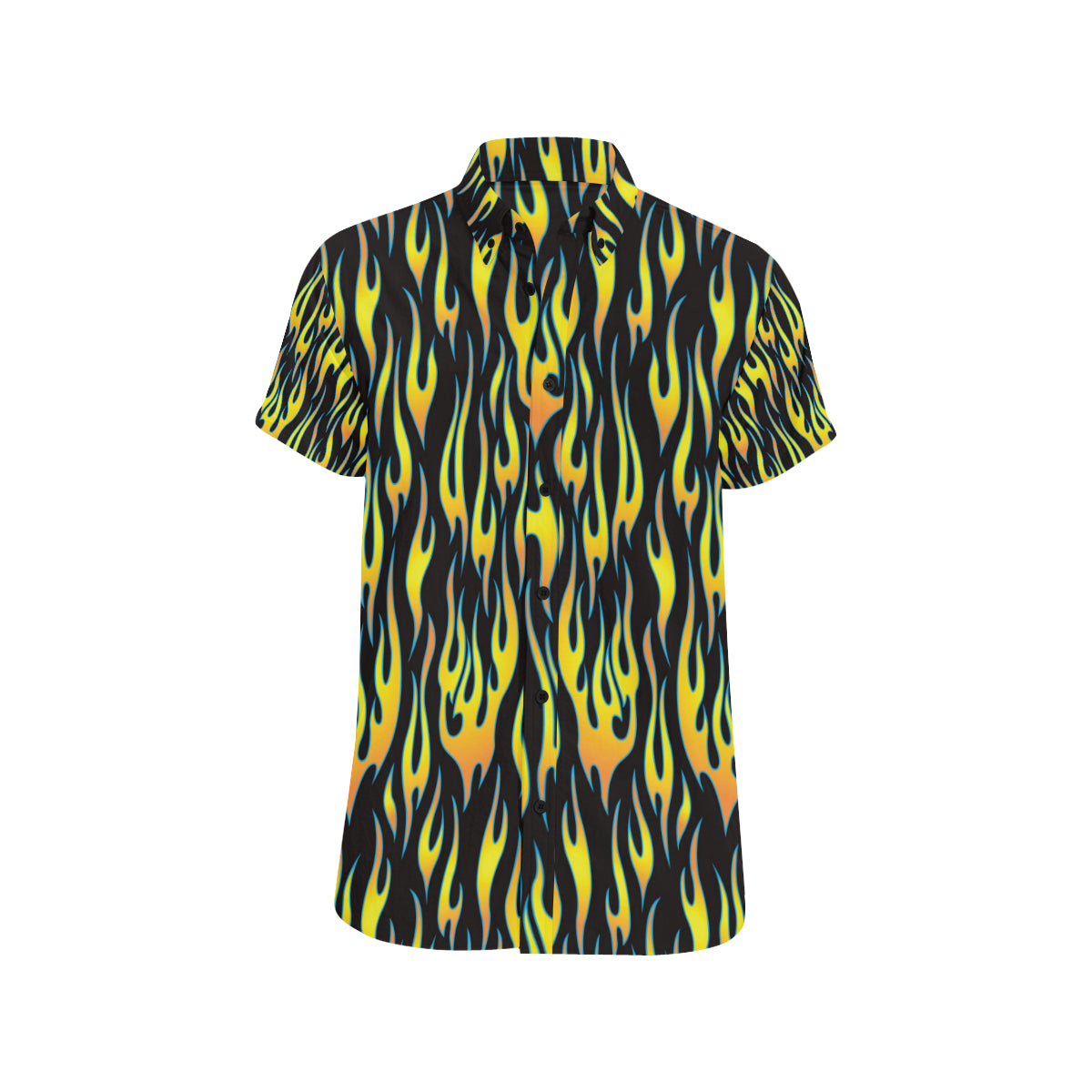 Flame Fire Yellow Pattern Men's Short Sleeve Button Up Shirt