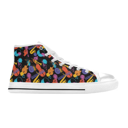 Saxophone Print Design LKS406 High Top Women's White Shoes