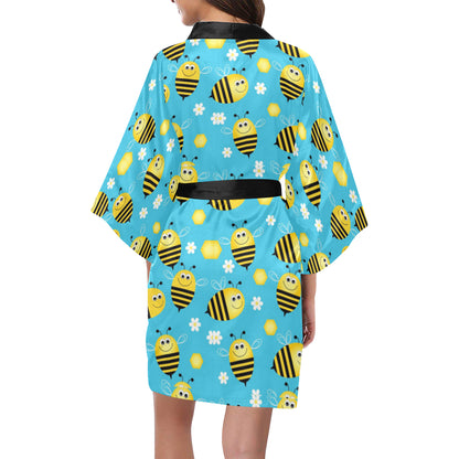 Bee Pattern Print Design BEE06 Women's Short Kimono