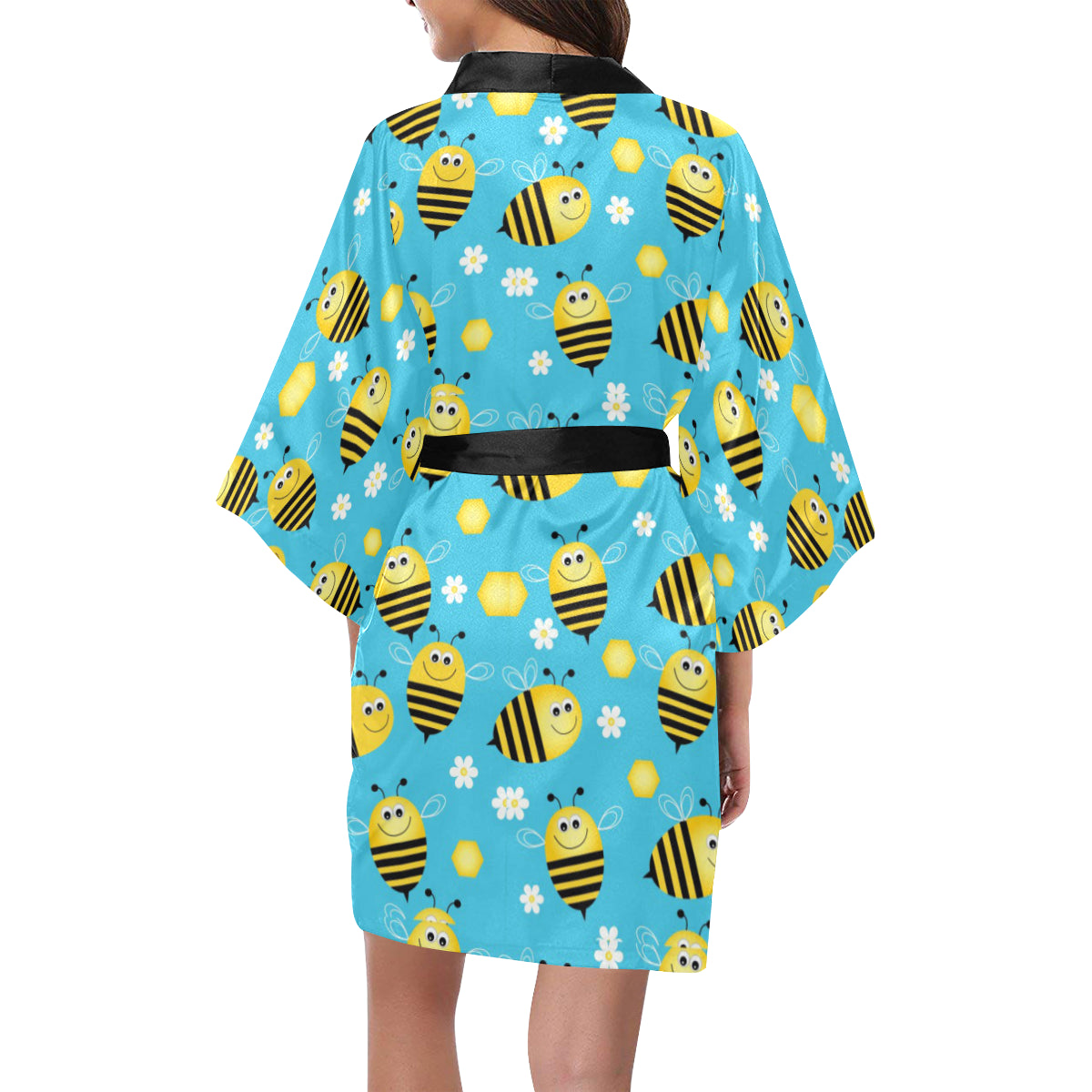 Bee Pattern Print Design BEE06 Women's Short Kimono