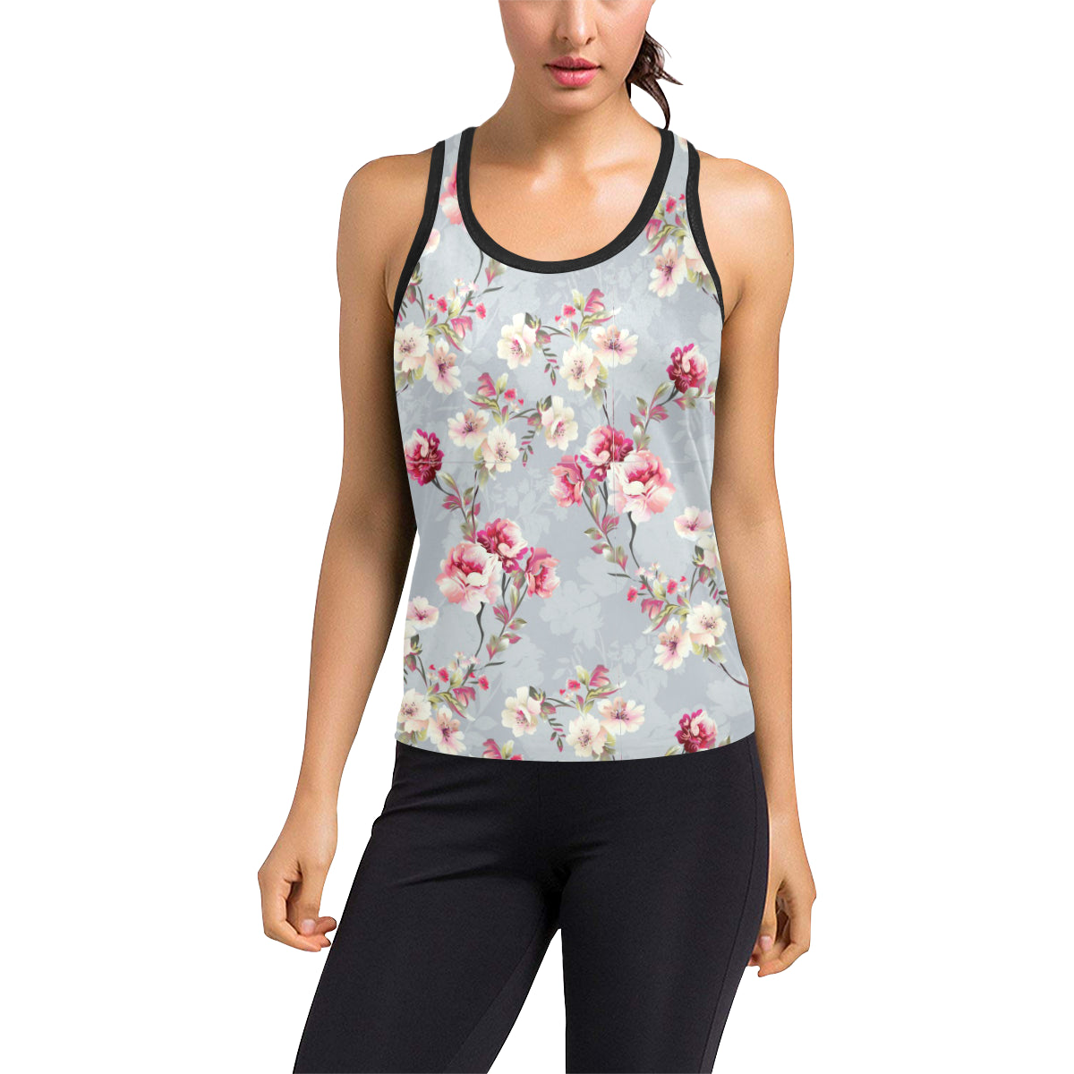 Summer Floral Pattern Print Design SF02 Women's Racerback Tank Top
