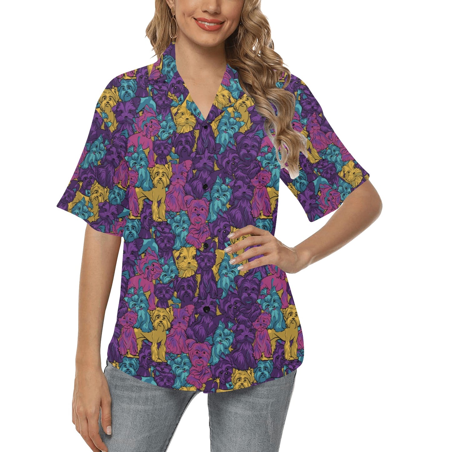 Yorkshire Terriers Print Design LKS3010 Women's Hawaiian Shirt
