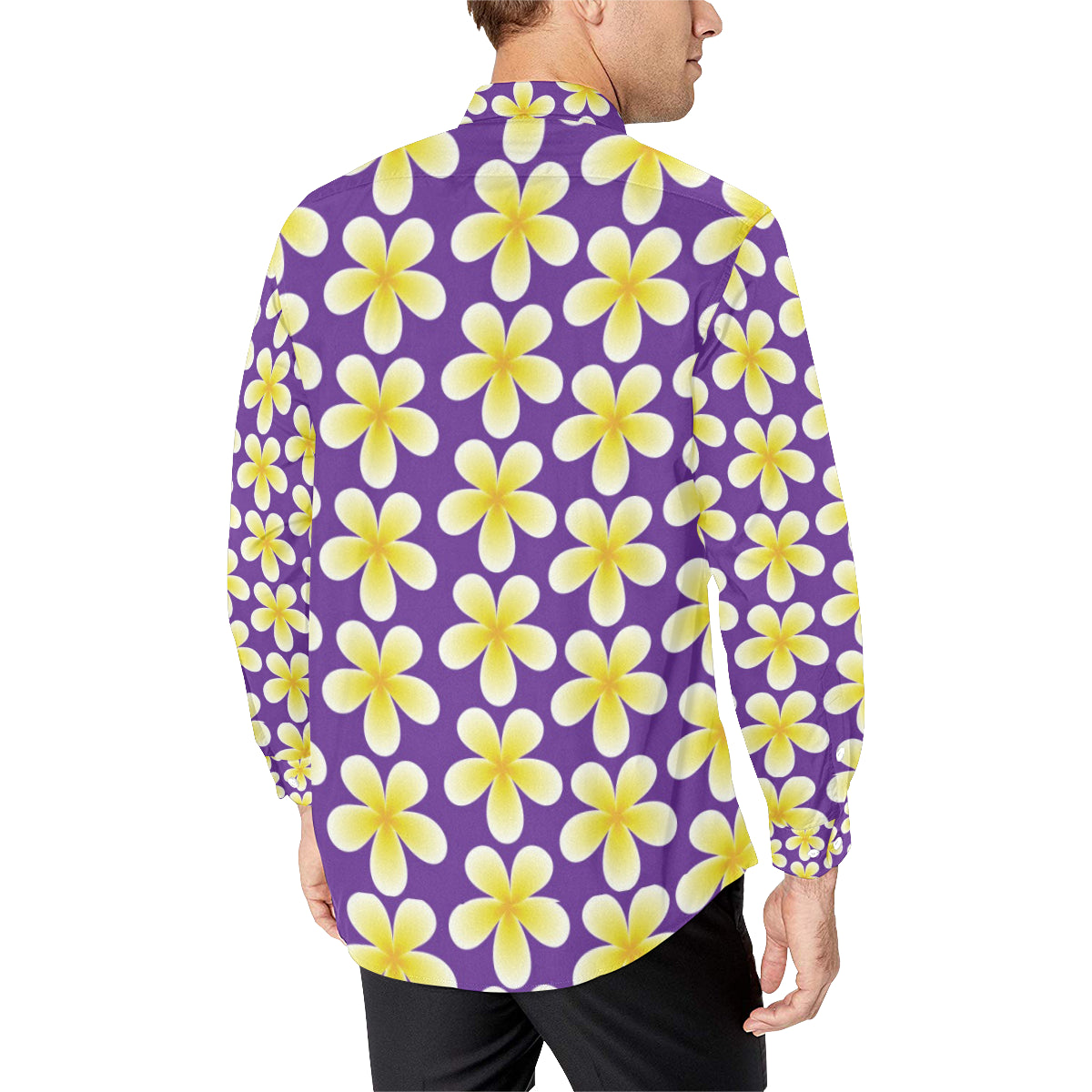 Yellow Plumeria Pattern Print Design PM05 Men's Long Sleeve Shirt