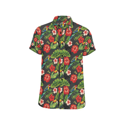 Tropical Flower Pattern Print Design TF04 Men's Short Sleeve Button Up Shirt