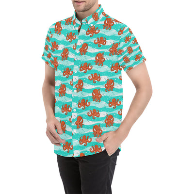 Octopus Cute Design Print Themed Men's Short Sleeve Button Up Shirt