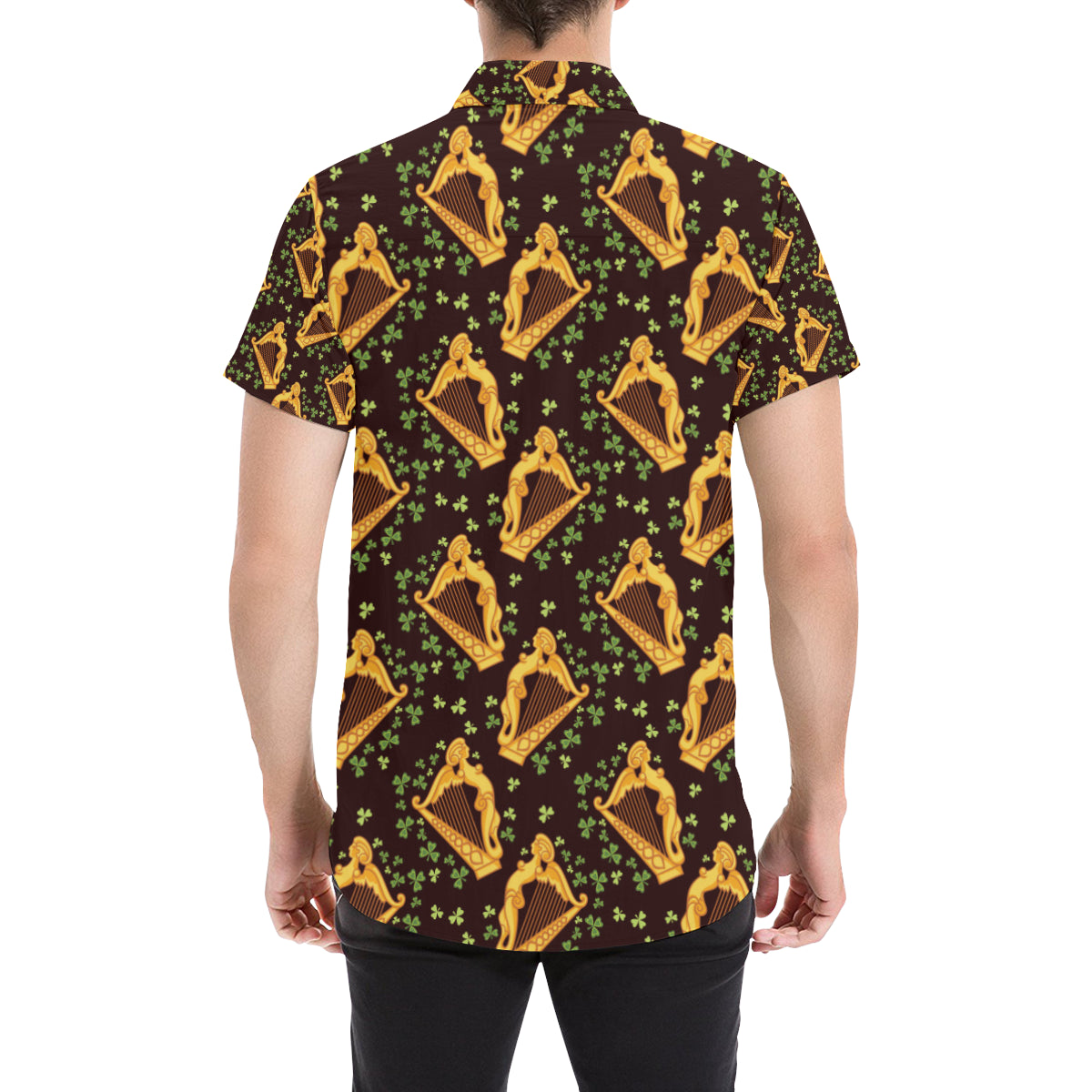 Harp Pattern Print Design 02 Men's Short Sleeve Button Up Shirt