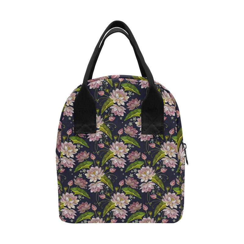 lotus Embroidered Pattern Print Design LO06 Insulated Lunch Bag