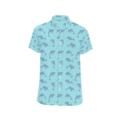 Dolphin Baby Cute Print Pattern Men's Short Sleeve Button Up Shirt