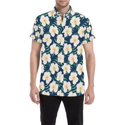 Pink Plumeria Pattern Print Design PM016 Men's Short Sleeve Button Up Shirt