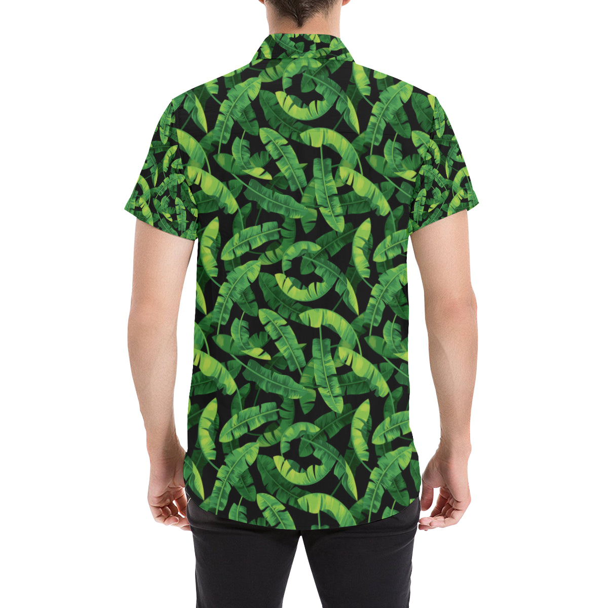 Banana Leaf Pattern Print Design 02 Men's Short Sleeve Button Up Shirt
