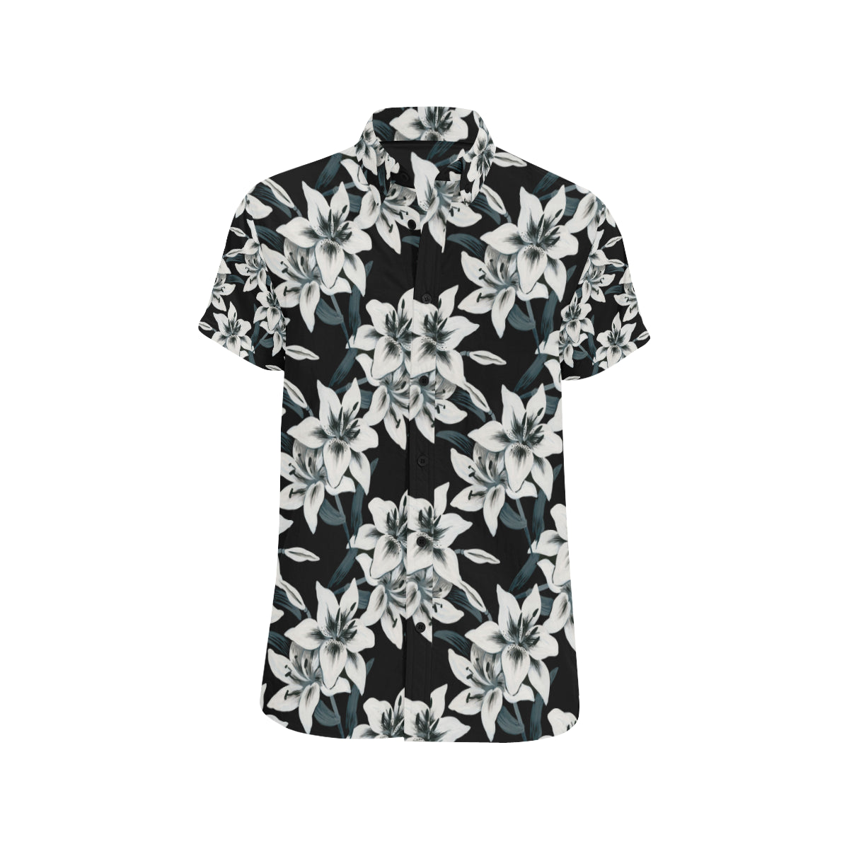 Lily Pattern Print Design 03 Men's Short Sleeve Button Up Shirt