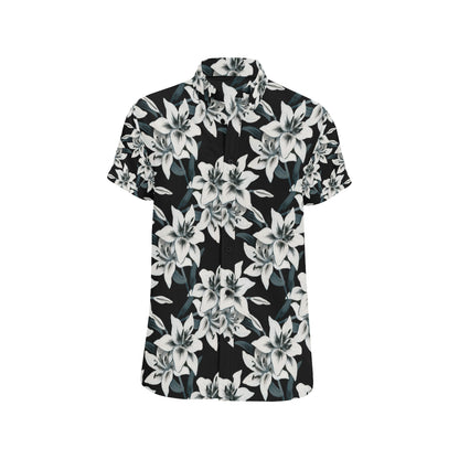 Lily Pattern Print Design 03 Men's Short Sleeve Button Up Shirt