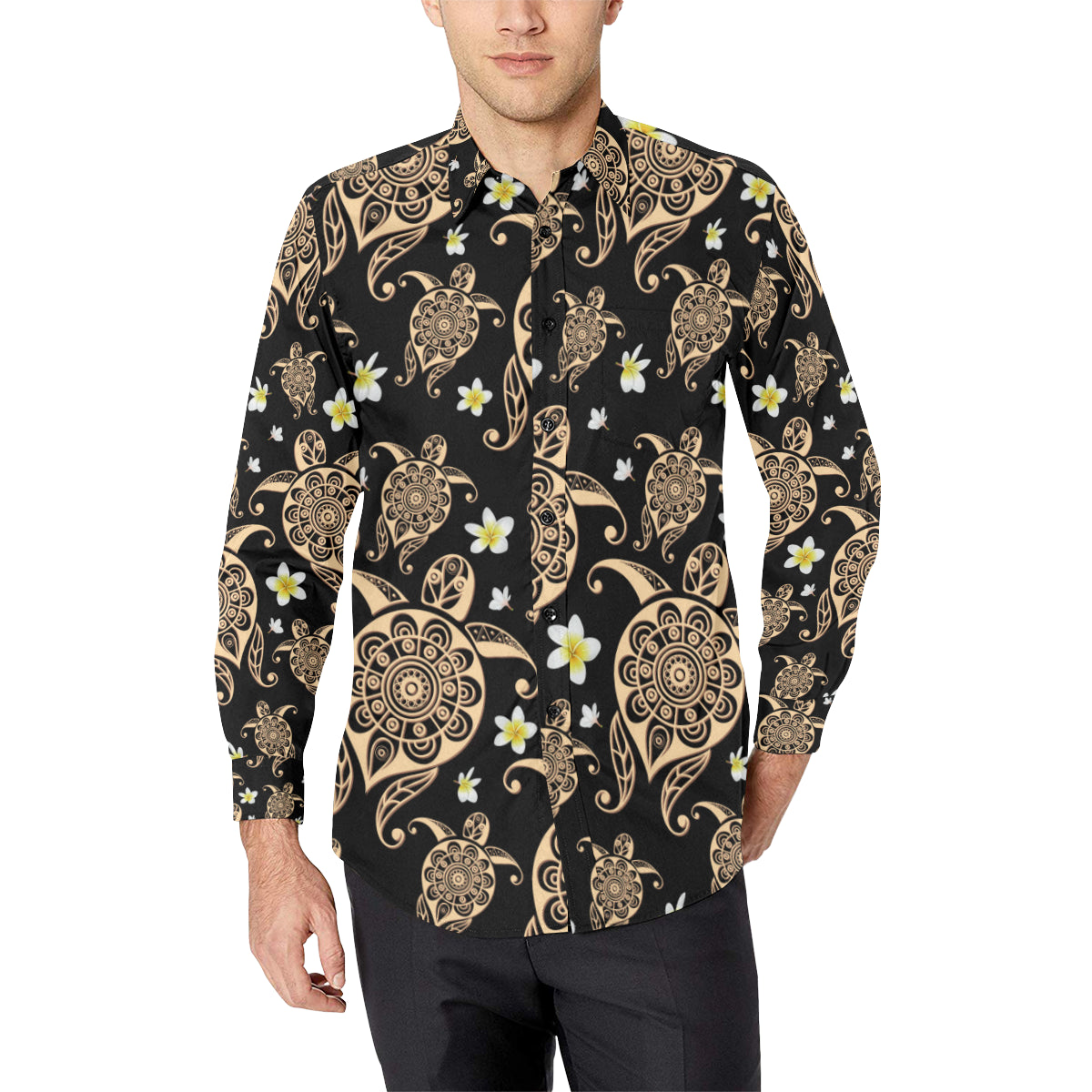 Turtle Polynesian Tribal Hawaiian Men's Long Sleeve Shirt