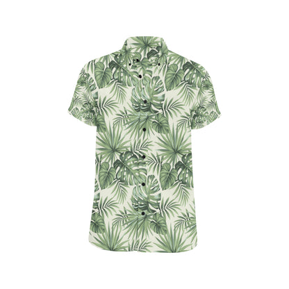 Palm Leaf Pattern Print Design A02 Men's Short Sleeve Button Up Shirt