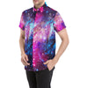 Galaxy Night Purple Space Print Men's Short Sleeve Button Up Shirt