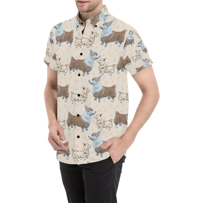 Pembroke Welsh Corgis Pattern Print Design A03 Men's Short Sleeve Button Up Shirt