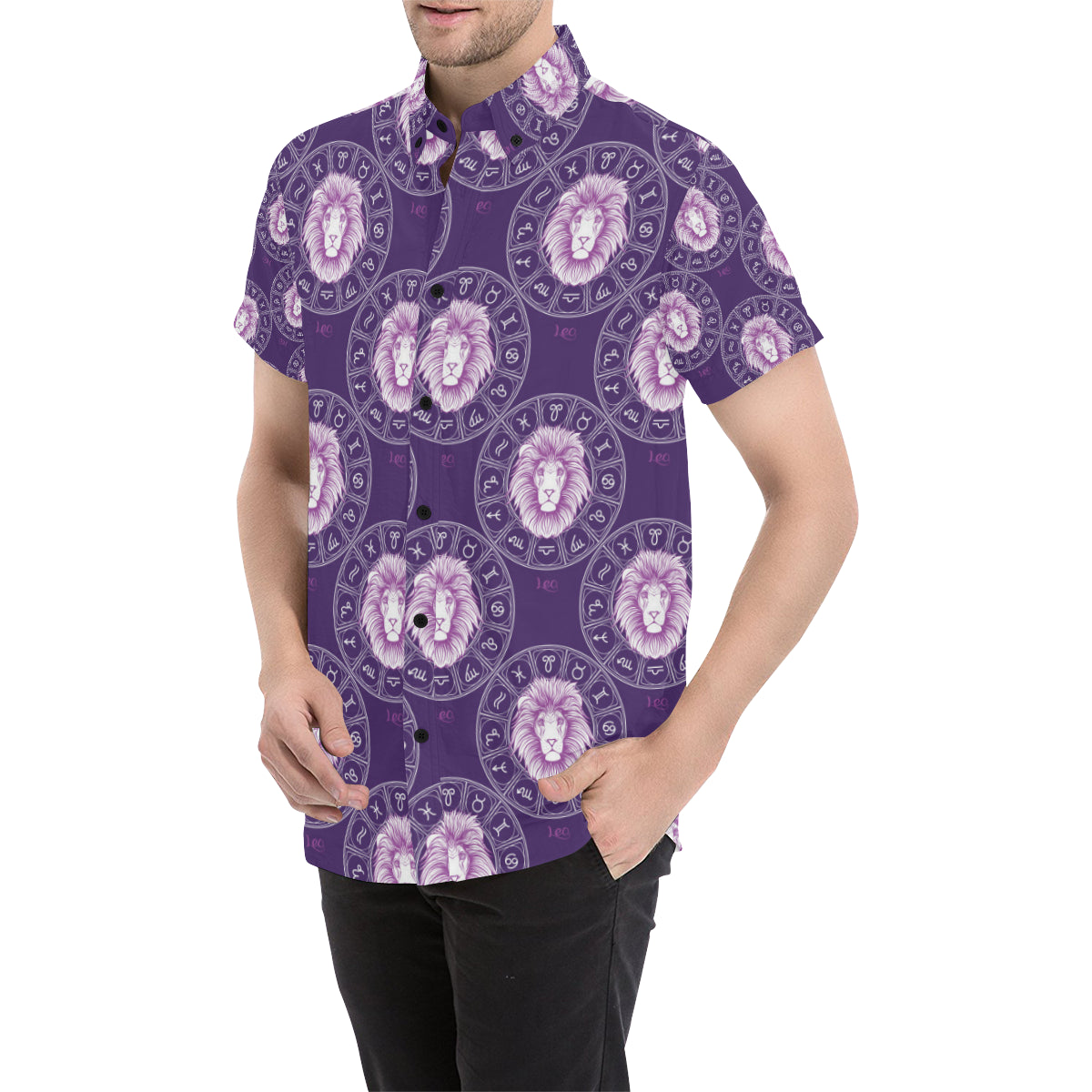 Leo Pattern Print Design 04 Men's Short Sleeve Button Up Shirt