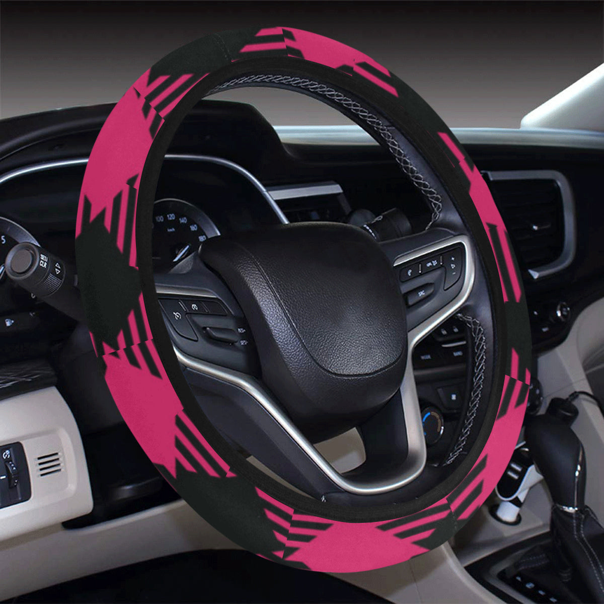 Buffalo check Pink Pattern Print Design 01 Steering Wheel Cover with Elastic Edge