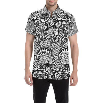 Polynesian Tribal Pattern Men's Short Sleeve Button Up Shirt