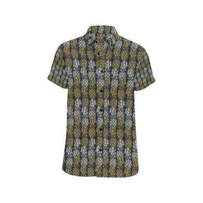Pineapple Print Design Pattern Men's Short Sleeve Button Up Shirt