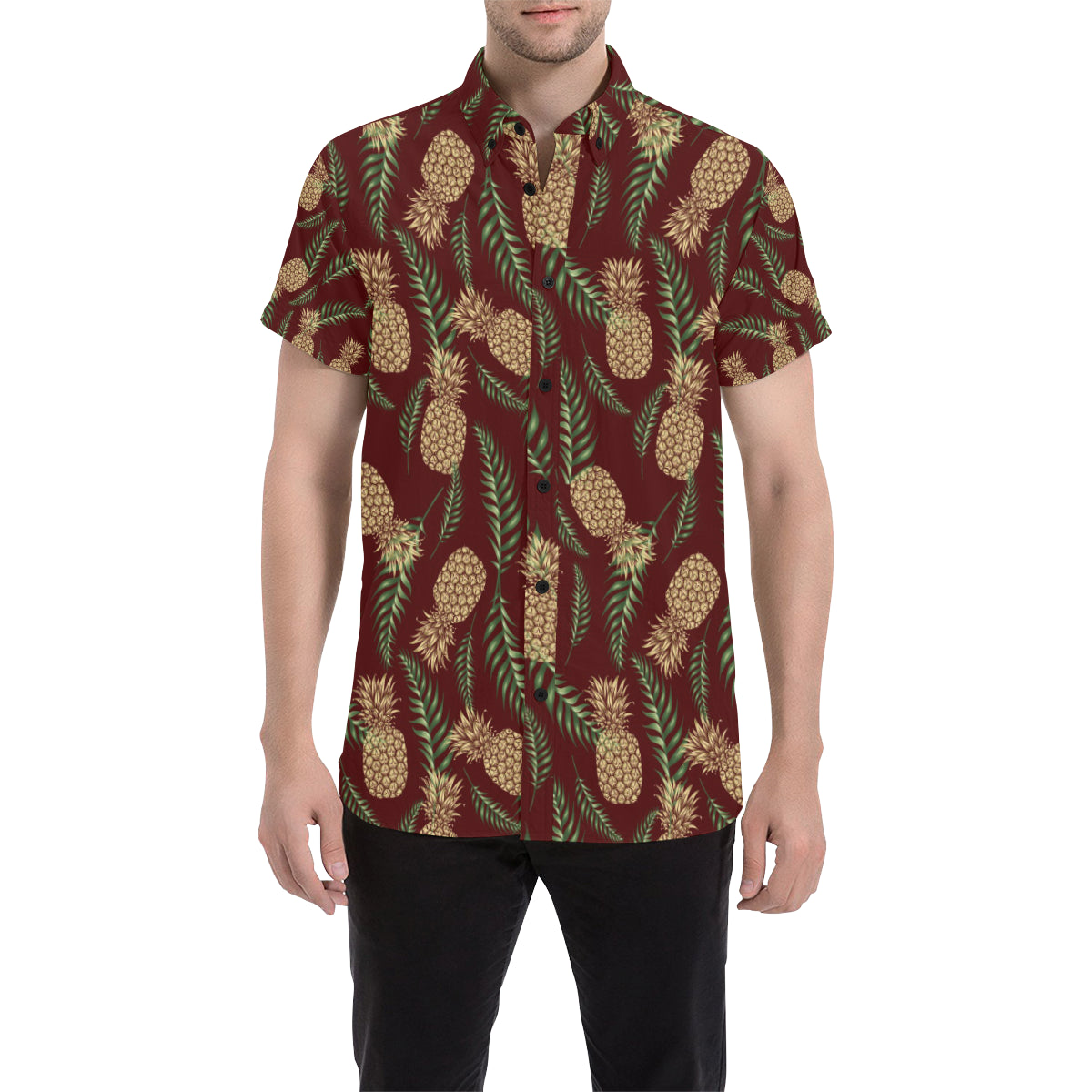 Pineapple Pattern Print Design PP013 Men's Short Sleeve Button Up Shirt