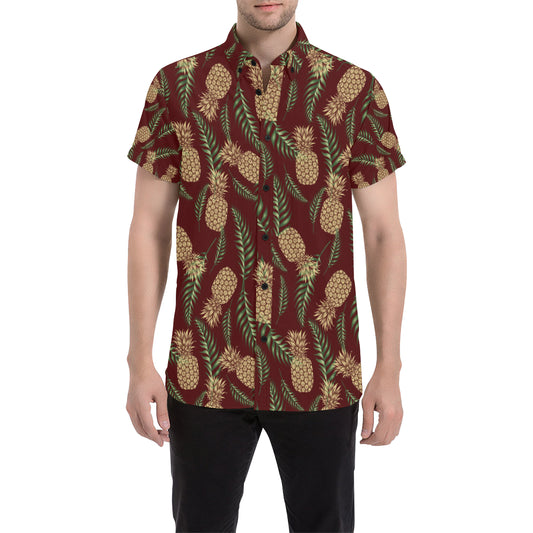 Pineapple Pattern Print Design PP013 Men's Short Sleeve Button Up Shirt