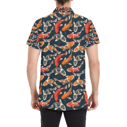 Koi Carp Cute Design Themed Print Men's Short Sleeve Button Up Shirt