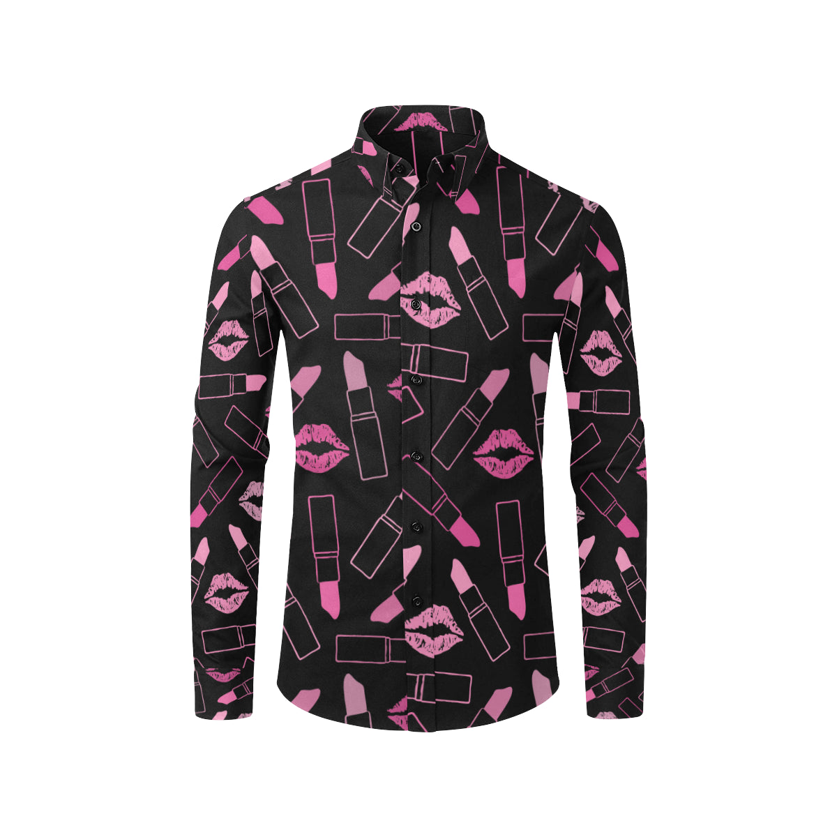 Lipstick Pink Pattern Print Design 01 Men's Long Sleeve Shirt