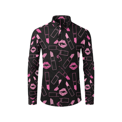 Lipstick Pink Pattern Print Design 01 Men's Long Sleeve Shirt