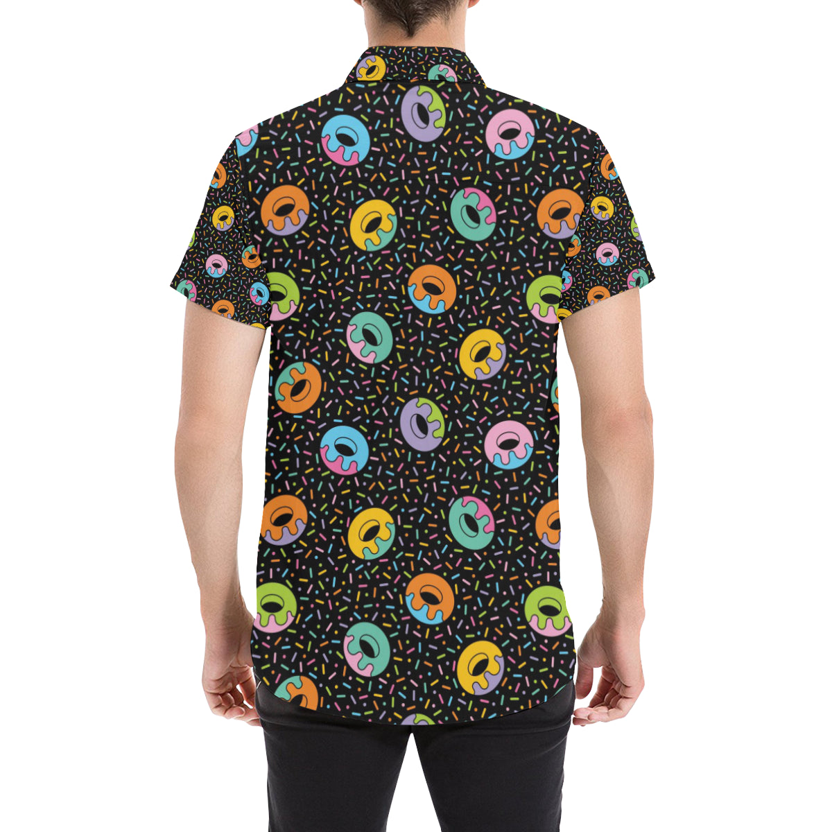 Donut Pattern Print Design DN012 Men's Short Sleeve Button Up Shirt
