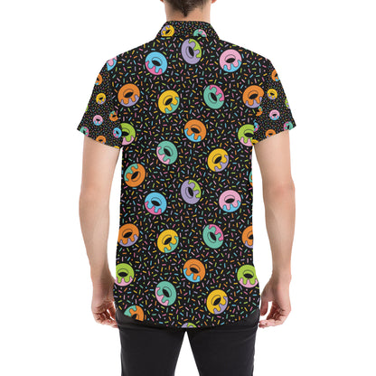 Donut Pattern Print Design DN012 Men's Short Sleeve Button Up Shirt