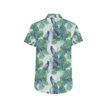 Peacock Pattern Print Design A02 Men's Short Sleeve Button Up Shirt