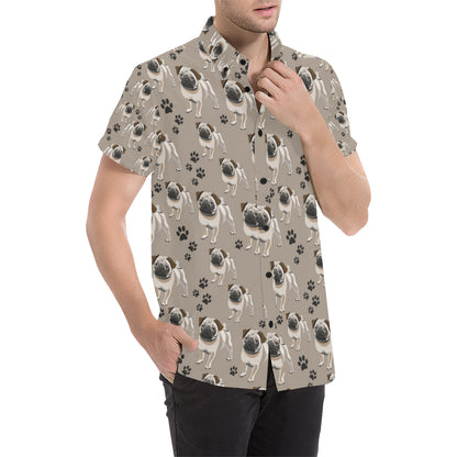 Pug Pattern Print Design A04 Men's Short Sleeve Button Up Shirt