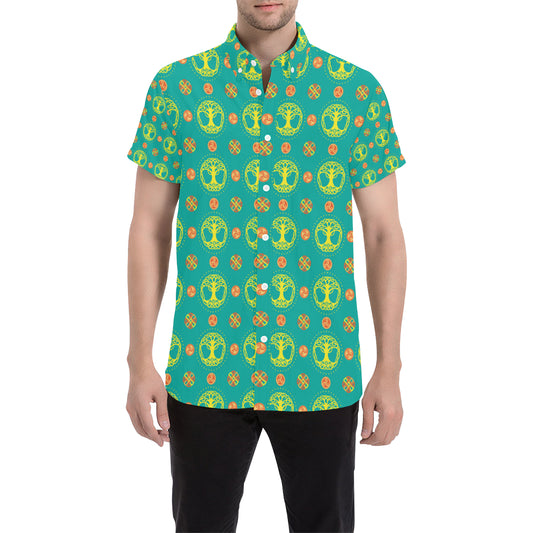 Celtic Tree of Life Print Pattern Men's Short Sleeve Button Up Shirt