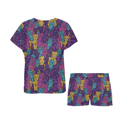 Yorkshire Terriers Print Design LKS3010 Women's Short Pajama Set
