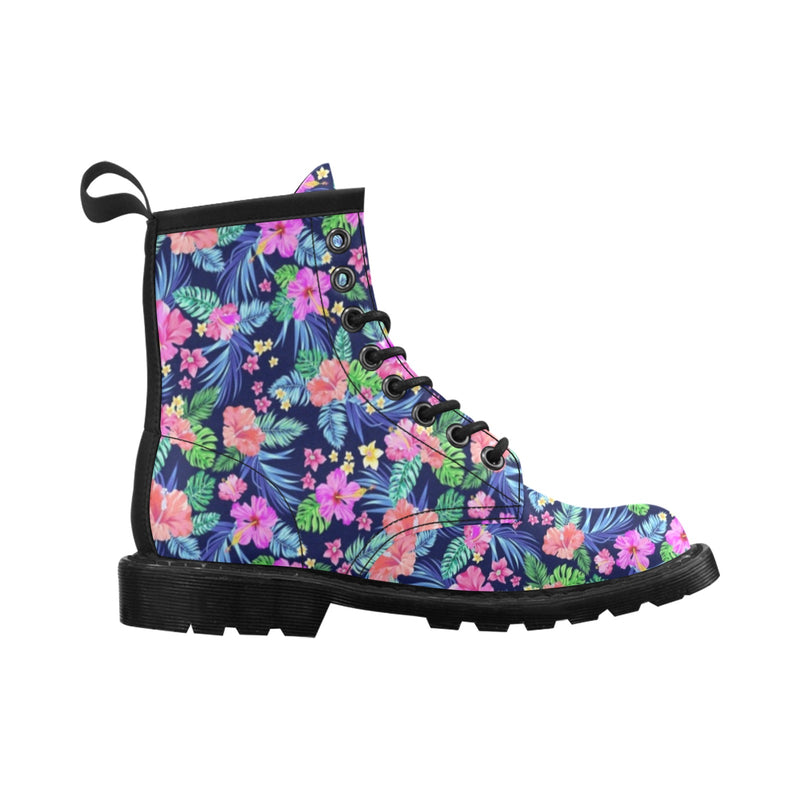 Neon Hibiscus Pattern Print Design HB016 Women's Boots