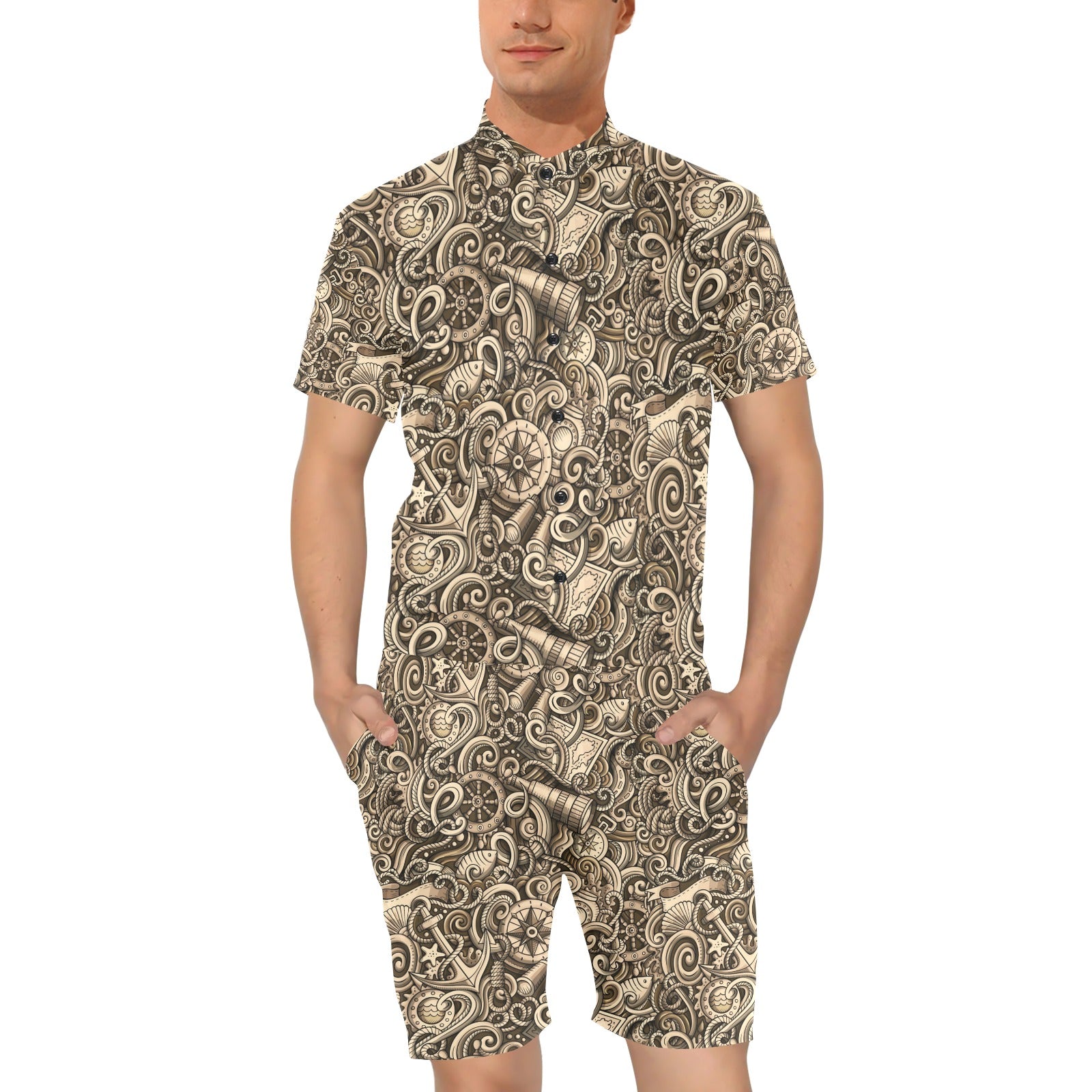 Nautical Tattoo Design Themed Print Men's Romper