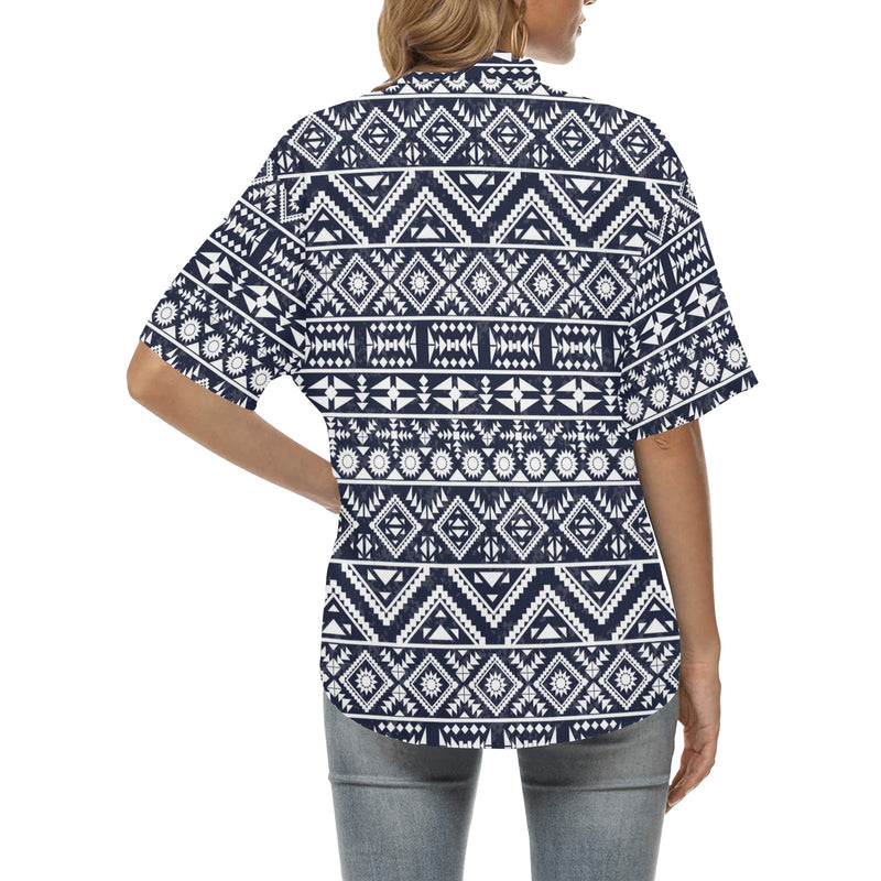 Blue White Tribal Aztec Women's Hawaiian Shirt