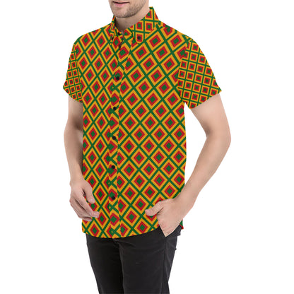 Rasta Reggae Color Cross Men's Short Sleeve Button Up Shirt