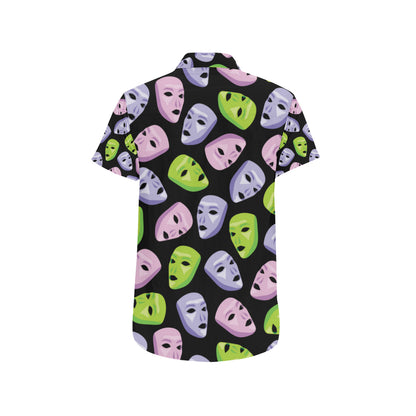Acting Mask Pattern Print Design 04 Men's Short Sleeve Button Up Shirt