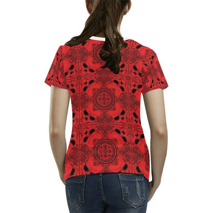 Bandana Red Print Design LKS304 Women's  T-shirt