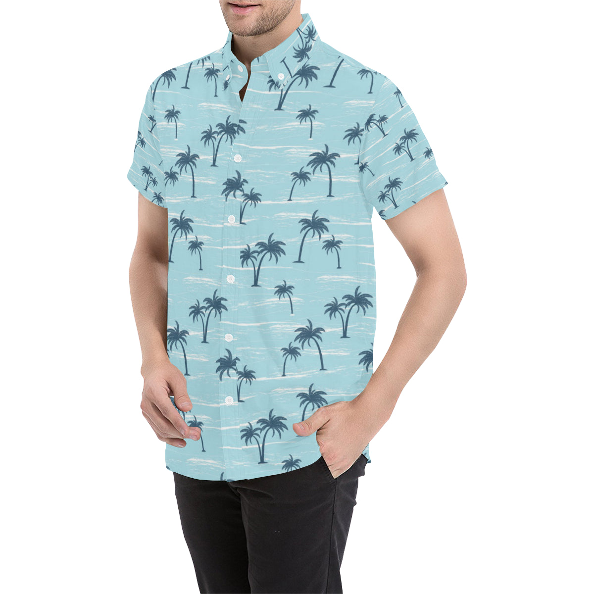 Palm Tree Pattern Print Design PT04 Men's Short Sleeve Button Up Shirt