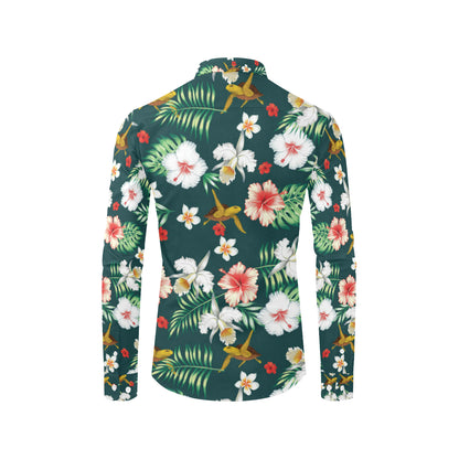 Hawaiian Flower Design with SeaTurtle Print Men's Long Sleeve Shirt
