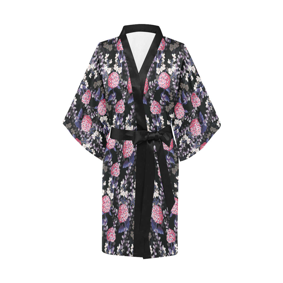 Hydrangea Pattern Print Design HD04 Women Kimono Robe