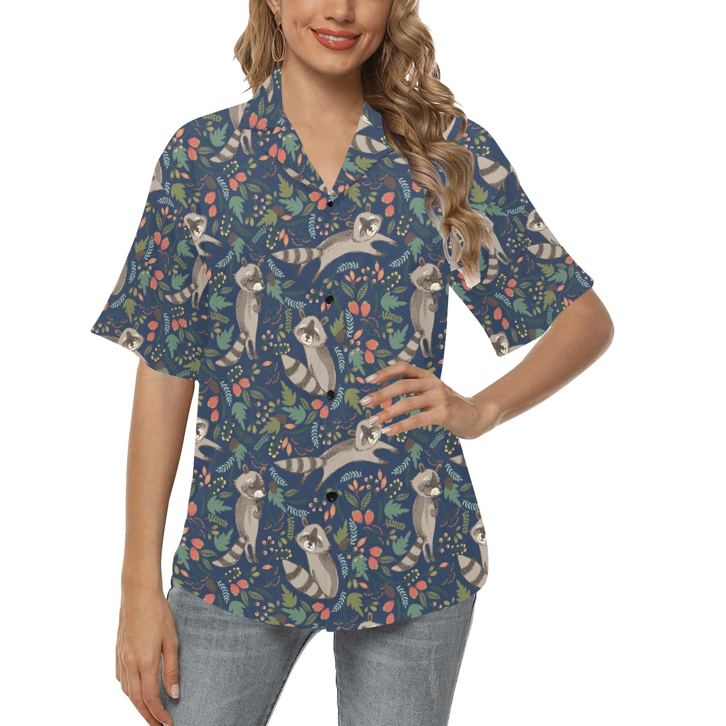 Raccoon Pattern Print Design A02 Women's Hawaiian Shirt