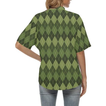 Argyle Green Pattern Print Design 01 Women's Hawaiian Shirt